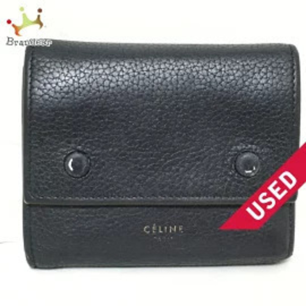 Celine Folded Multifunction Tri fold Wallet Black x Gray Beige Cream Leather